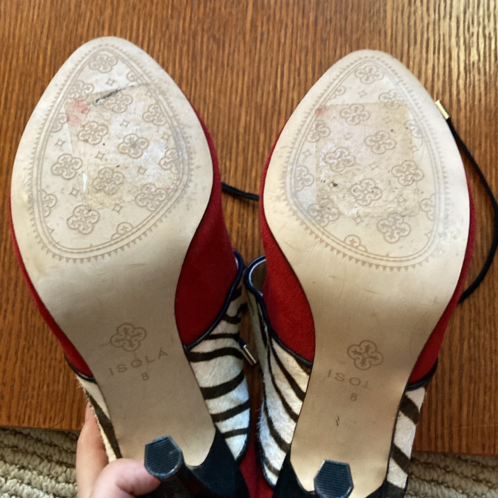 ISOLA Fire Red Suede Zebra Hair stilettos. Sexy and eye catching. Size 8 - Picture 9 of 9